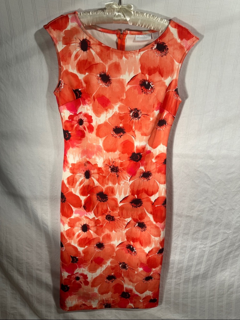 New York & Company Orange Floral Midi Sheath Dress